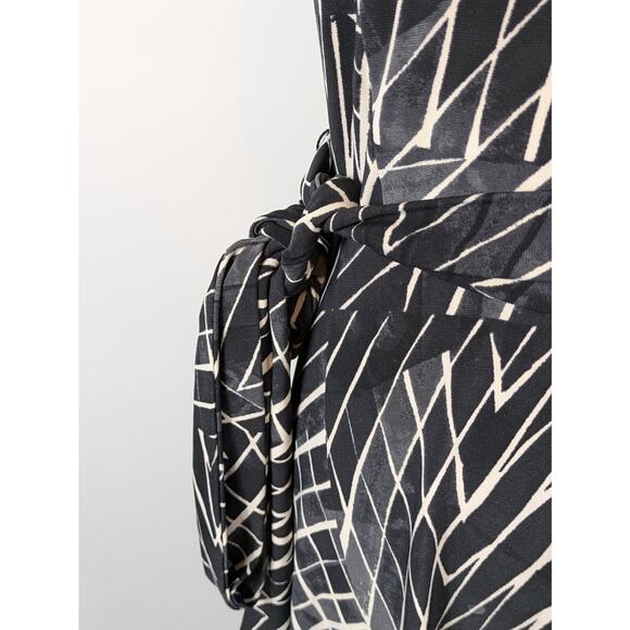 Ralph Lauren Women's Sz 4 Dress Midi Tie Belt Black Slate Cream Print Below Knee - Picture 6 of 8